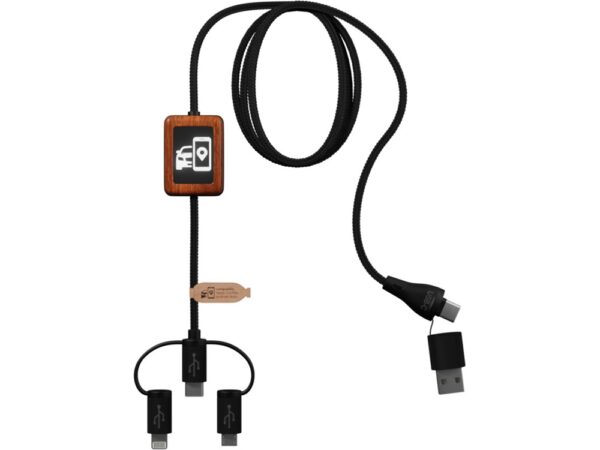 Зарядный кабель из резины и бамбука с поддержкой передачи данных и двойным светящимся логотипом 1