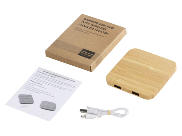 USB-хаб с беспроводной зарядкой из бамбука «Plato», 5 Вт 11