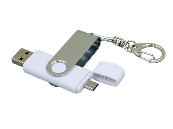 USB 2.0- флешка на 16 Гб с поворотным механизмом и дополнительным разъемом Micro USB 2
