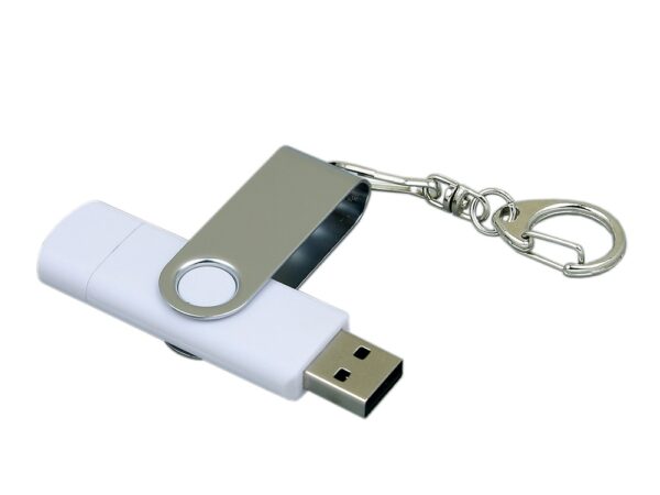 USB 2.0- флешка на 16 Гб с поворотным механизмом и дополнительным разъемом Micro USB 3
