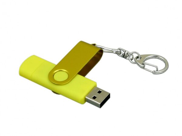 USB 2.0- флешка на 16 Гб с поворотным механизмом и дополнительным разъемом Micro USB 3