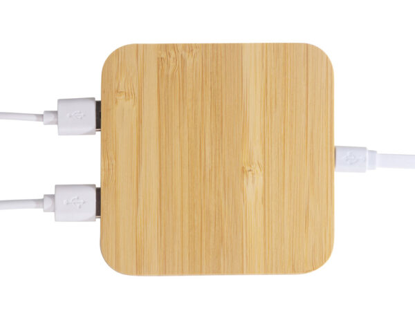 USB-хаб с беспроводной зарядкой из бамбука «Plato», 5 Вт 9