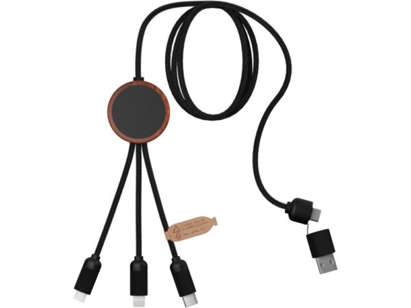 Зарядный кабель 3 в 1 со светящимся логотипом и округлым бамбуковым корпусом 3