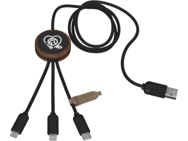 Зарядный кабель 3 в 1 со светящимся логотипом и округлым бамбуковым корпусом 3