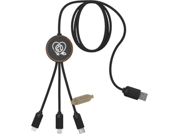 Зарядный кабель 3 в 1 со светящимся логотипом и округлым бамбуковым корпусом 1
