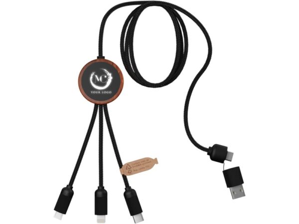 Зарядный кабель 3 в 1 со светящимся логотипом и округлым бамбуковым корпусом 2