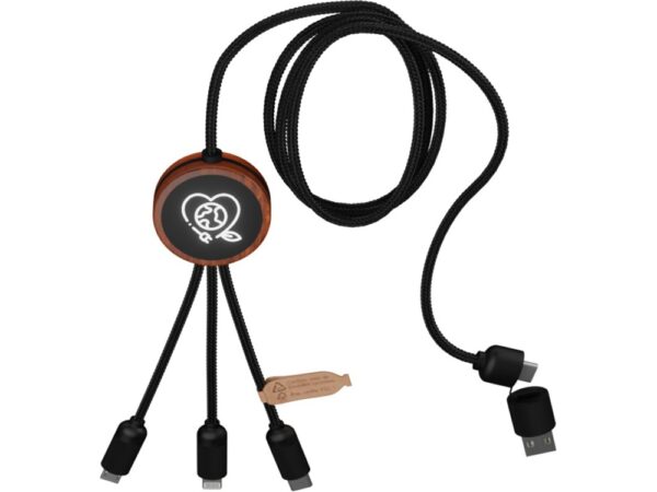 Зарядный кабель 3 в 1 со светящимся логотипом и округлым бамбуковым корпусом 4