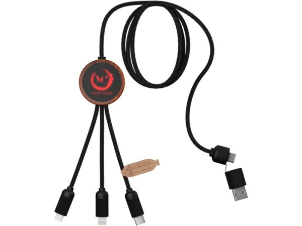 Зарядный кабель 3 в 1 со светящимся логотипом и округлым бамбуковым корпусом 8