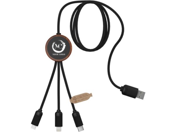 Зарядный кабель 3 в 1 со светящимся логотипом и округлым бамбуковым корпусом 7