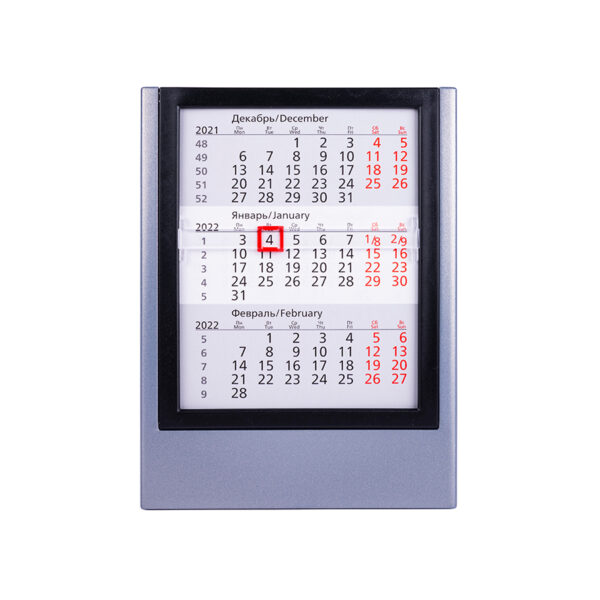 Календарь настольный на 2 года; серебристый с черным; 12,5х16 см; пластик; шелкография, тампопечать 1
