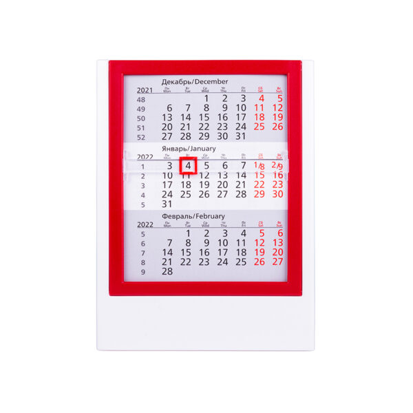 Календарь настольный на 2 года; белый с красным; 12,5х16 см; пластик; шелкография, тампопечать 1