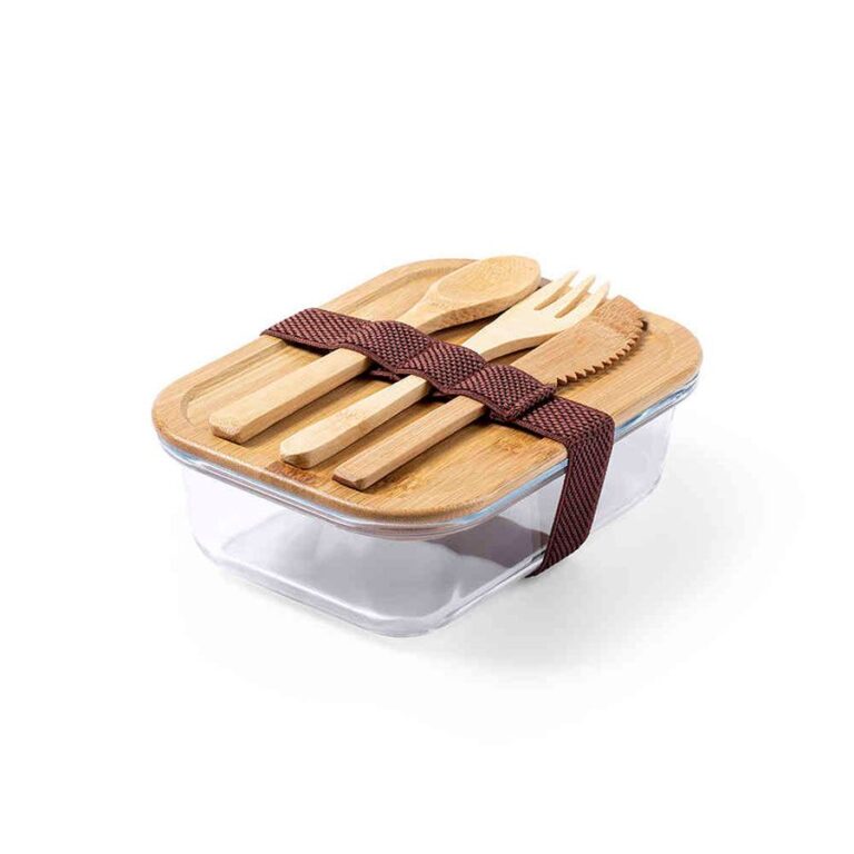 Ланч-бокс BEJAR, ложка, вилка нож в комплекте, 17,2х6,7х12,7см, 700 мл, стекло, бамбук 529