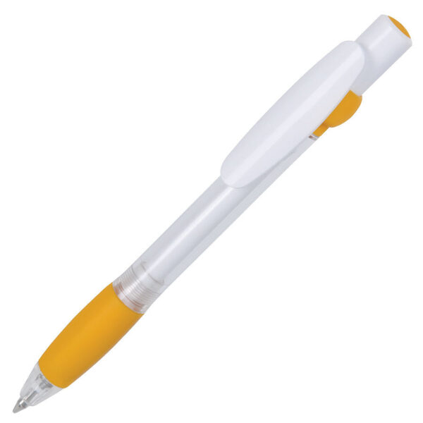 ALLEGRA SWING, ручка шариковая, желтый/белый, прозрачный корпус, белый барабанчик, пластик 1