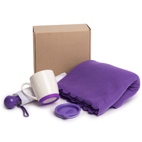 Набор подарочный SPRING WIND: плед, складной зонт, кружка с крышкой, коробка, фиолетовый 1