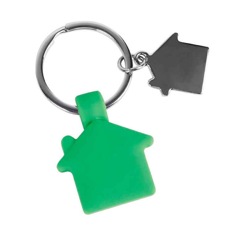 Брелок "HOME", зеленый, 3х3,5х0,6см,металл, силикон 15