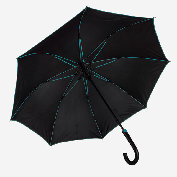 Зонт-трость "Back to black", полуавтомат, 100% полиэстер, черный с голубым 1