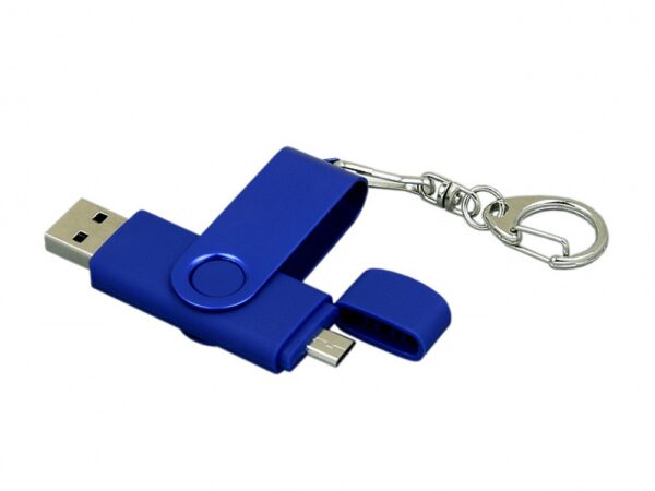 USB 2.0- флешка на 16 Гб с поворотным механизмом и дополнительным разъемом Micro USB 2