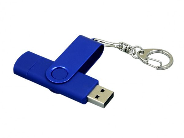 USB 2.0- флешка на 16 Гб с поворотным механизмом и дополнительным разъемом Micro USB 3