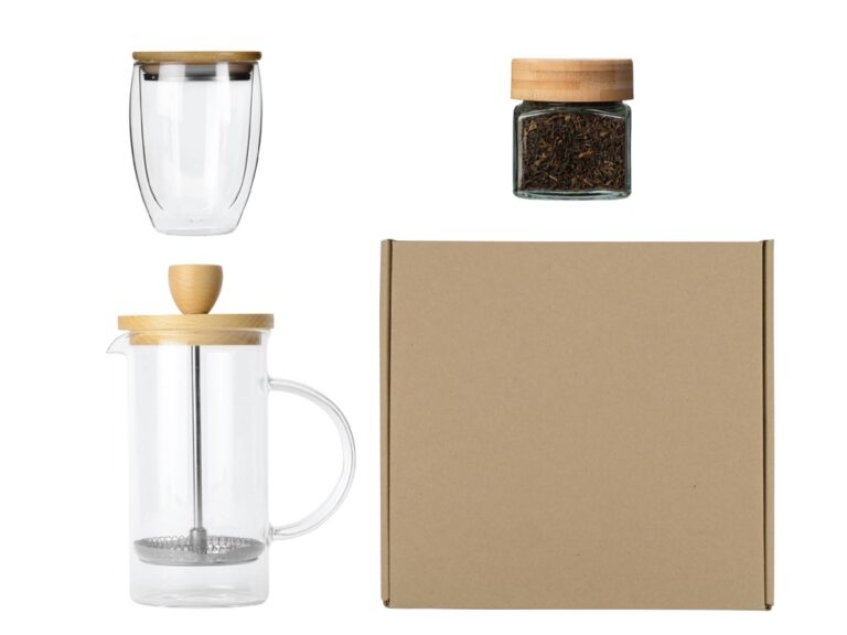 Подарочный набор для кухни с френчпрессом, стаканом и чаем 19
