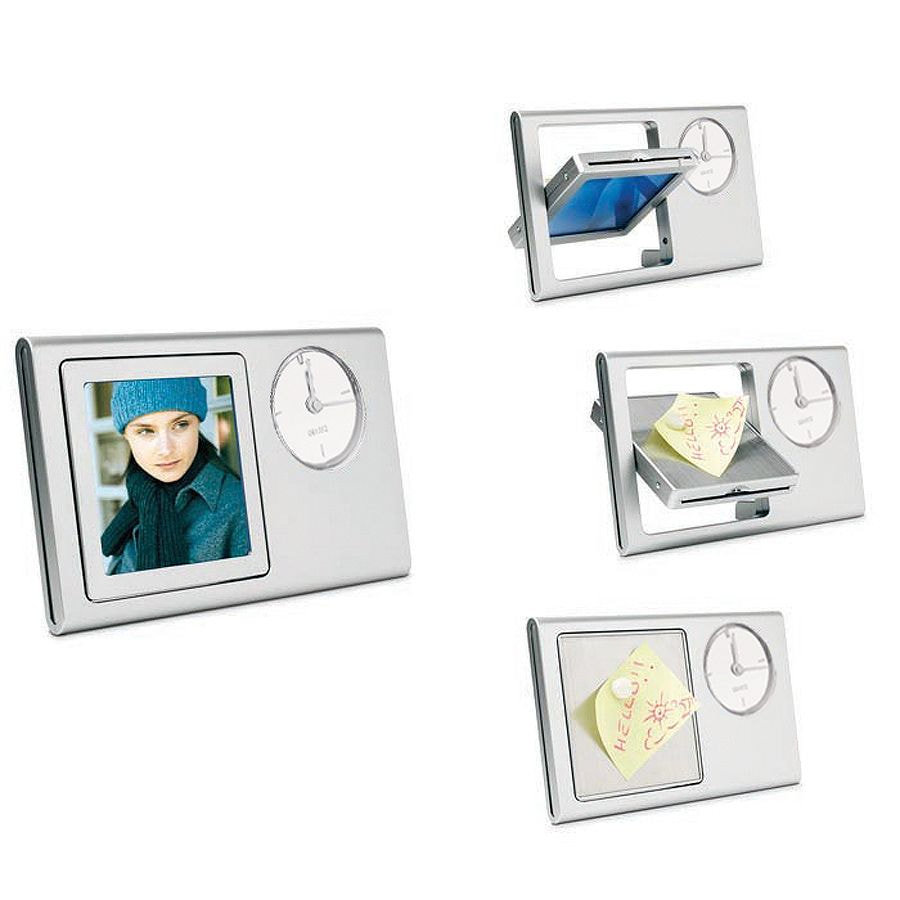 ce240f38-bf22-11df-af22-001871eb2973 Часы "Берма" с фоторамкой и магнитами для записок, белый; 15х9х1 см; пластик, металл; тампопечать 1