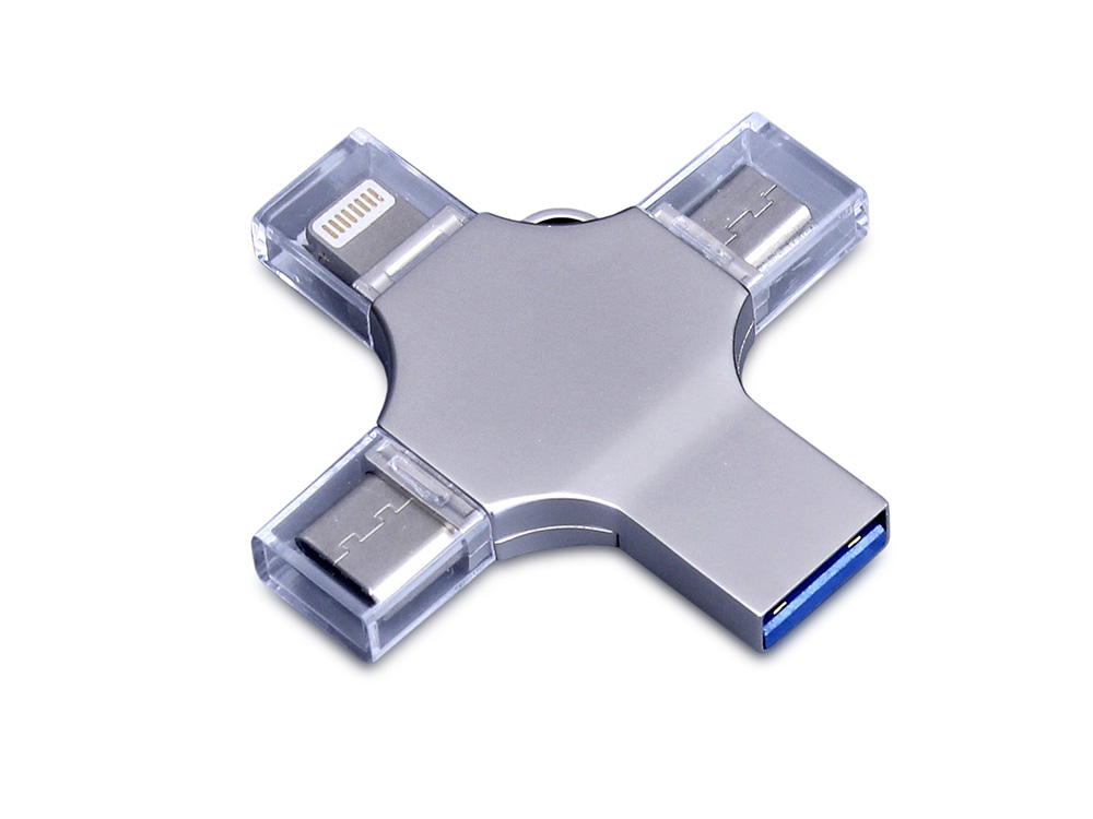 24b2c89dbc6d3a4d.jpg USB 3.0-флешка на 256 Гб 4-в-1 с разъемами Micro USB, Type-C и Lightning 1