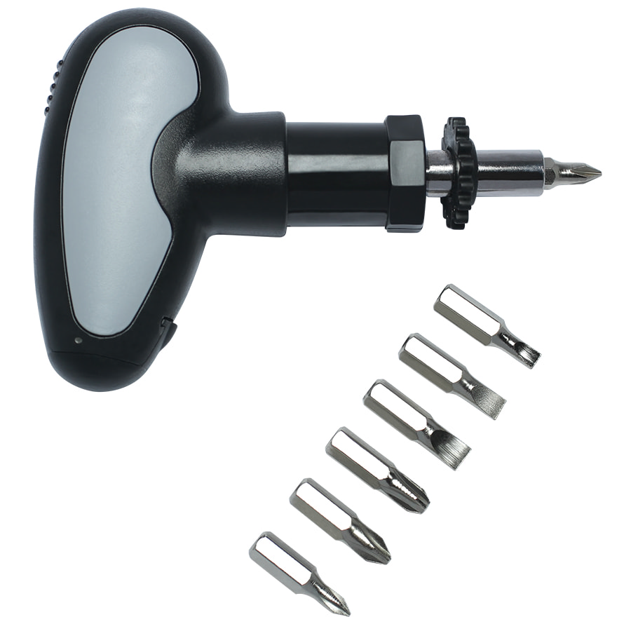 1c6383c3-8d68-11e2-914d-18a9053c0de9 Отвертка реверсивная "Трещотка" с набором из 7-ми насадок металл, тампопечать на рукоятке 1