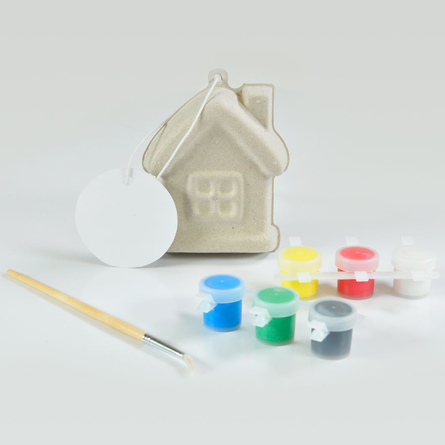 35946732-0b67-11e5-9416-00155d640301 Комплект для раскраски "ДОМИК", игрушка елочная, кисть, краски, папье-маше 1