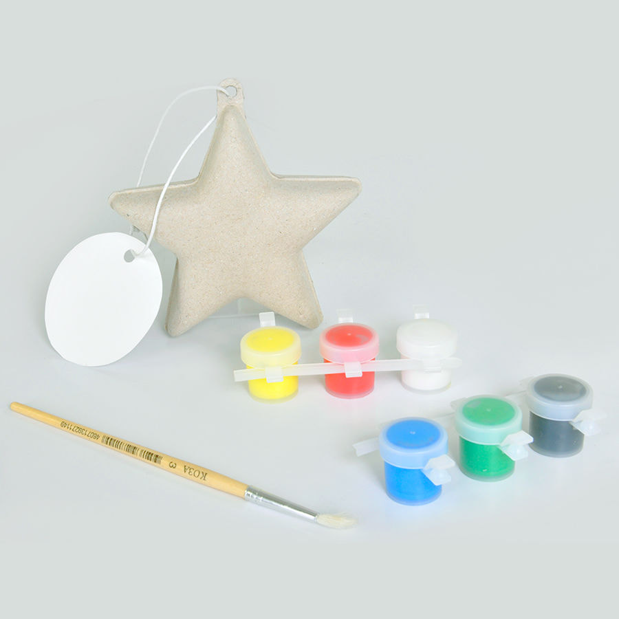35946740-0b67-11e5-9416-00155d640301 Комплект для раскраски "ЗВЕЗДА", игрушка елочная, кисть, краски, папье-маше 1