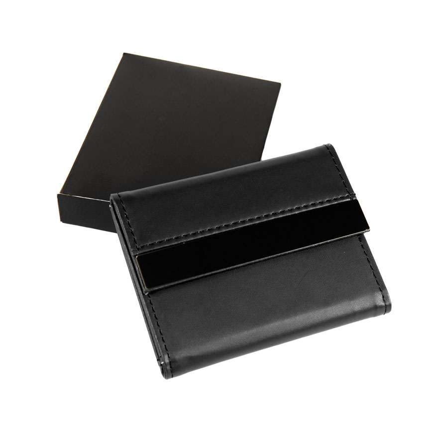 e0b033d5-15e8-11e1-b28f-001871eb2973 Футляр для карт; 20 кармашков; черный; 10,7х8,5х1,8 см; иск. кожа, металл; лазерная гравировка 1