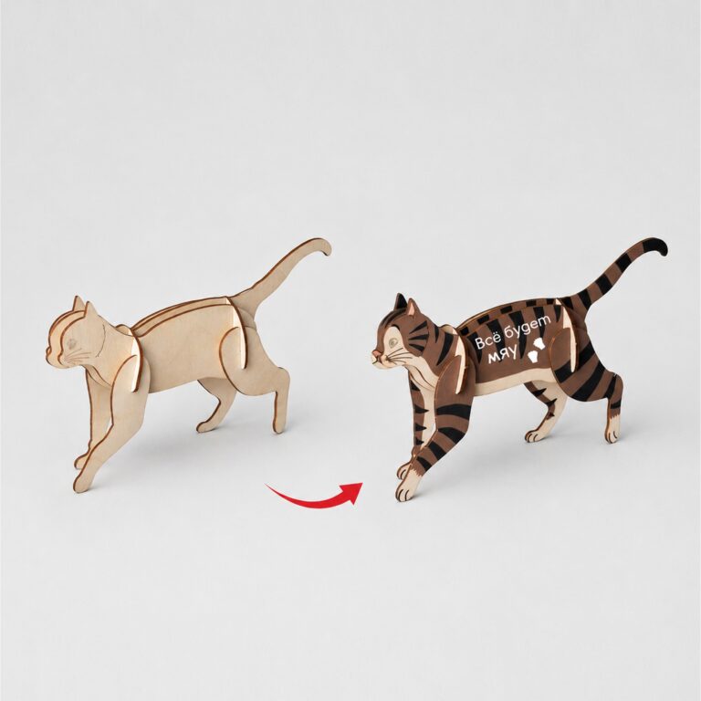 Деревянный 3d пазл «Котик» 1